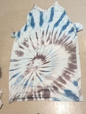 #741 Tie-dye Long Maxi Dress With Pocketsl - Blue & Brown
